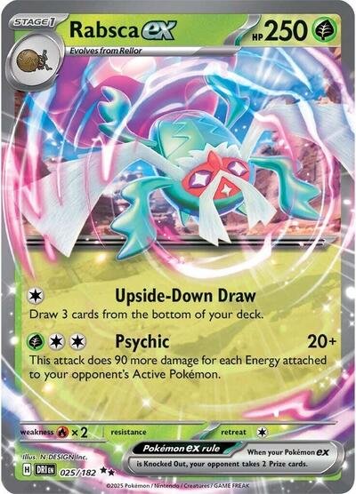 Pokémon card: Rabsca ex 025/182 from Destined Rivals (Double Rare), Grass type, front of card
