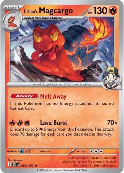 Pokémon card: Ethan's Magcargo 036/182 from Destined Rivals (Rare), Fire type, front of card