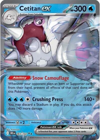 Pokémon card: Cetitan ex 065/182 from Destined Rivals (Double Rare), Water type, front of card