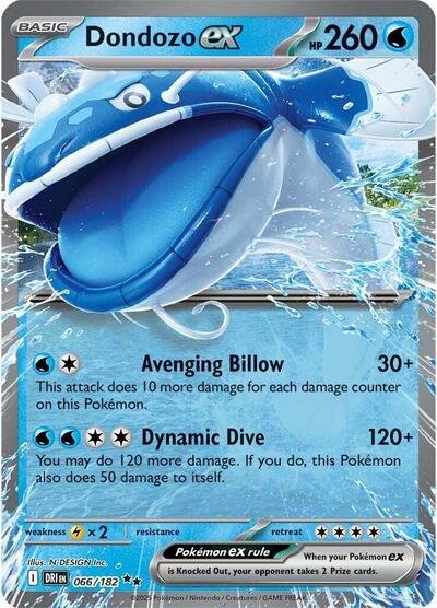 Pokémon card: Dondozo ex 066/182 from Destined Rivals (Double Rare), Water type, front of card