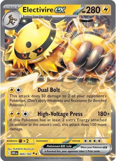 Pokémon card: Electivire ex 069/182 from Destined Rivals (Double Rare), Lightning type, front of card