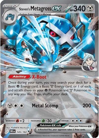 Pokémon card: Steven's Metagross ex 145/182 from Destined Rivals (Double Rare), Metal type, front of card