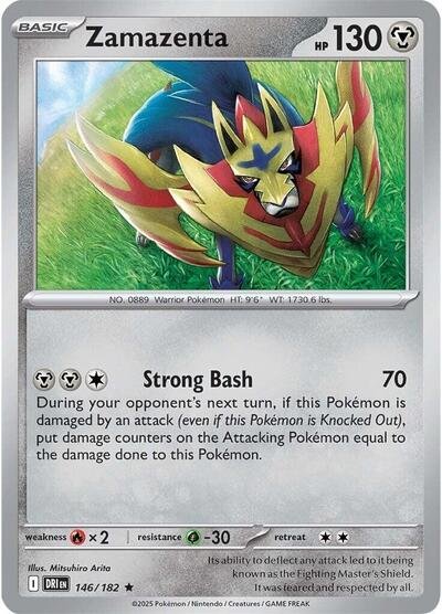 Pokémon card: Zamazenta 146/182 from Destined Rivals (Rare), Metal type, front of card