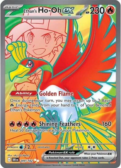 Pokémon card: Ethan's Ho-Oh ex 209/182 from Destined Rivals (Ultra Rare), Fire type, front of card