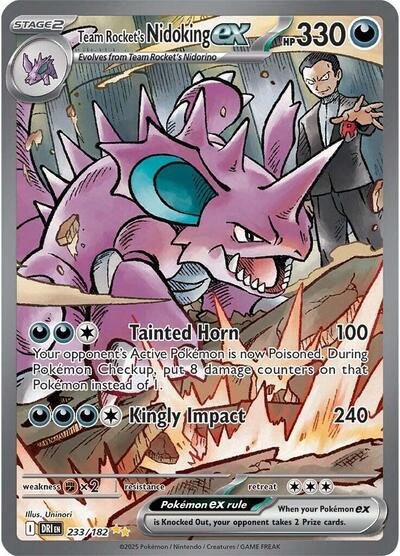 Pokémon card: Team Rocket's Nidoking ex 233/182 from Destined Rivals (Special Illustration Rare), Darkness type, front of card
