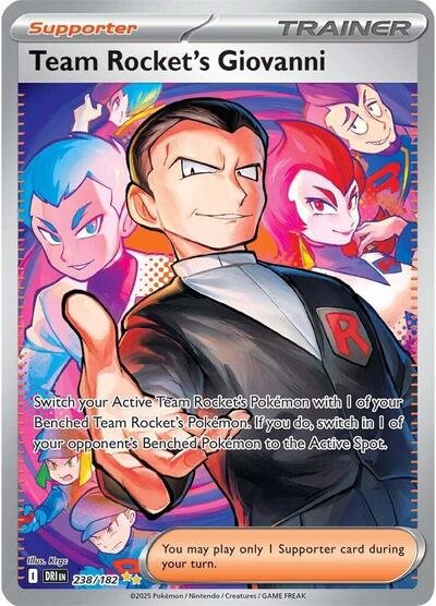 Pokémon card: Team Rocket's Giovanni 238/182 from Destined Rivals (Special Illustration Rare), front of card