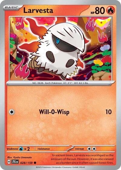 Pokémon card: Larvesta 028/159 from Journey Together (Common), Fire type, front of card