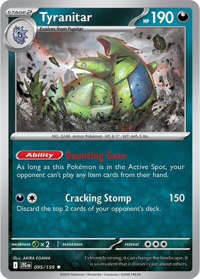 Pokémon card: Tyranitar 095/159 from Journey Together (Rare), Darkness type, front of card