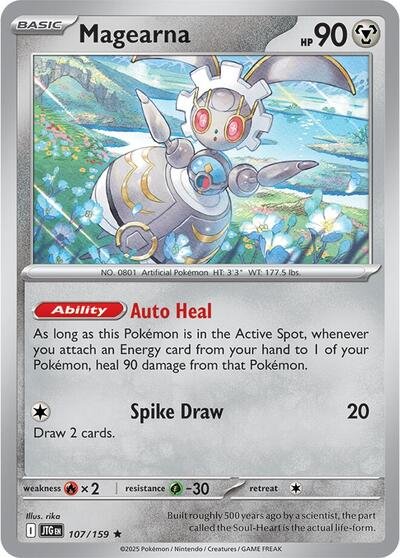 Pokémon card: Magearna 107/159 from Journey Together (Rare), Metal type, front of card