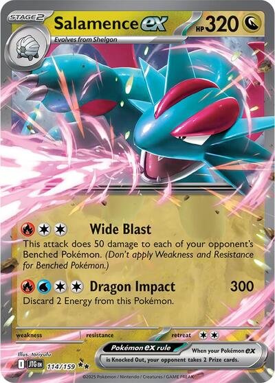 Pokémon card: Salamence ex 114/159 from Journey Together (Double Rare), Dragon type, front of card