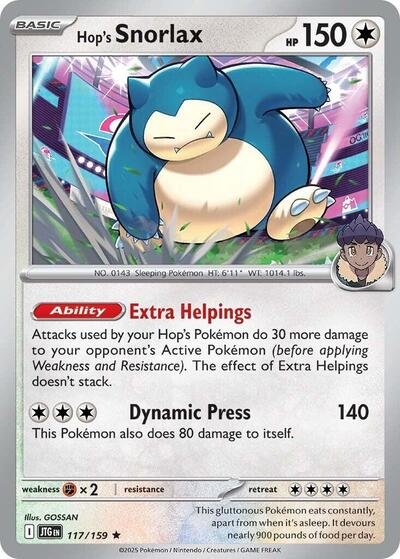 Pokémon card: Hop's Snorlax 117/159 from Journey Together (Rare), Colorless type, front of card