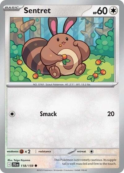 Pokémon card: Sentret 118/159 from Journey Together (Common), Colorless type, front of card