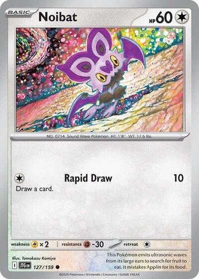 Pokémon card: Noibat 127/159 from Journey Together (Common), Colorless type, front of card