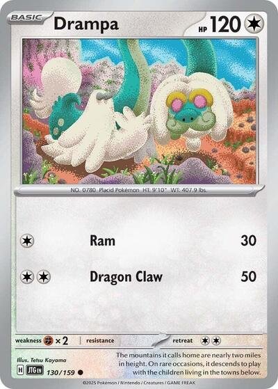 Pokémon card: Drampa 130/159 from Journey Together (Common), Colorless type, front of card