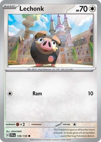 Pokémon card: Lechonk 139/159 from Journey Together (Common), Colorless type, front of card