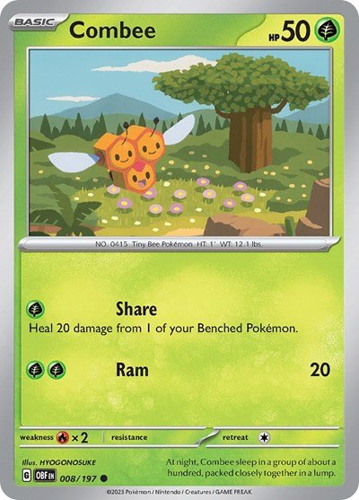 Pokémon card: Combee 008/197 from Obsidian Flames (Common), Grass type, front of card
