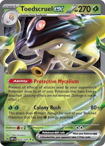 Pokémon card: Toedscruel ex 022/197 from Obsidian Flames (Double Rare), Grass type, front of card