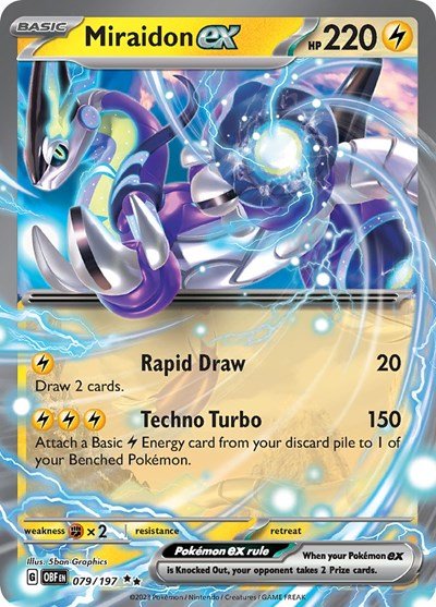 Pokémon card: Miraidon ex 079/197 from Obsidian Flames (Double Rare), Lightning type, front of card