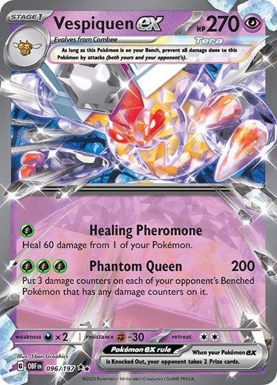 Pokémon card: Vespiquen ex 096/197 from Obsidian Flames (Double Rare), Psychic type, front of card