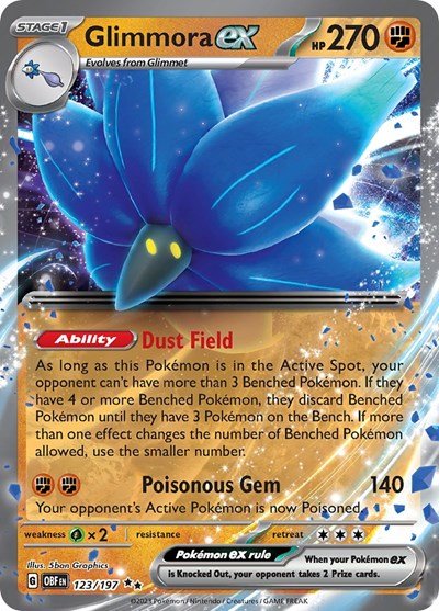 Pokémon card: Glimmora ex 123/197 from Obsidian Flames (Double Rare), Fighting type, front of card