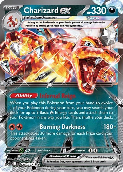 Pokémon card: Charizard ex 125/197 from Obsidian Flames (Double Rare), Darkness type, front of card