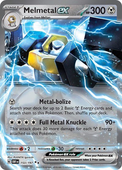 Pokémon card: Melmetal ex 153/197 from Obsidian Flames (Double Rare), Metal type, front of card