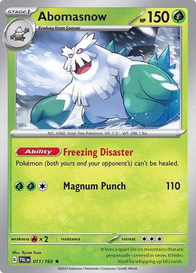 Pokémon card: Abomasnow 011/193 from Paldea Evolved (Rare), Grass type, front of card