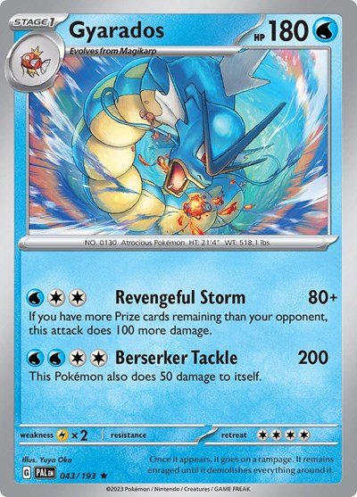Pokémon card: Gyarados 043/193 from Paldea Evolved (Rare), Water type, front of card