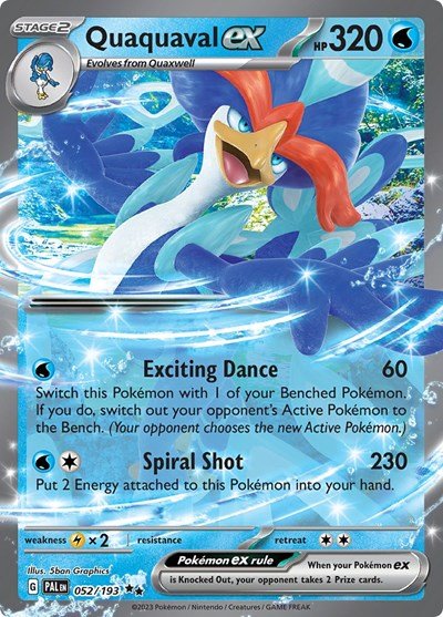 Pokémon card: Quaquaval ex 052/193 from Paldea Evolved (Double Rare), Water type, front of card