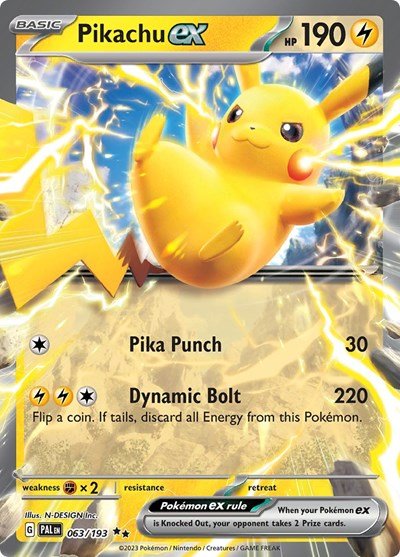 Pokémon card: Pikachu ex 063/193 from Paldea Evolved (Double Rare), Lightning type, front of card