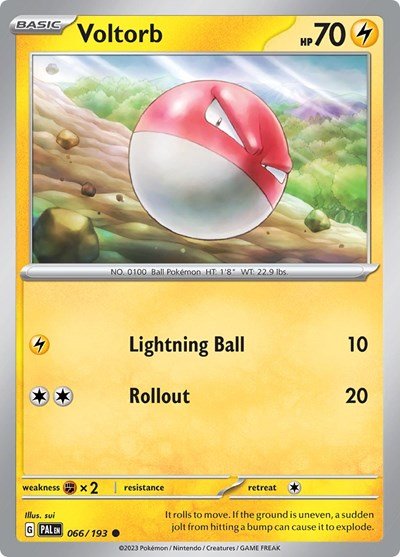 Pokémon card: Voltorb 066/193 from Paldea Evolved (Common), Lightning type, front of card