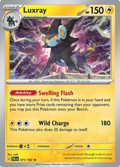 Pokémon card: Luxray 071/193 from Paldea Evolved (Rare), Lightning type, front of card