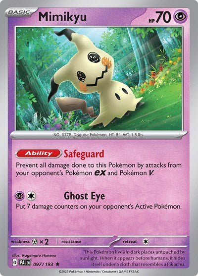 Pokémon card: Mimikyu 097/193 from Paldea Evolved (Rare), Psychic type, front of card