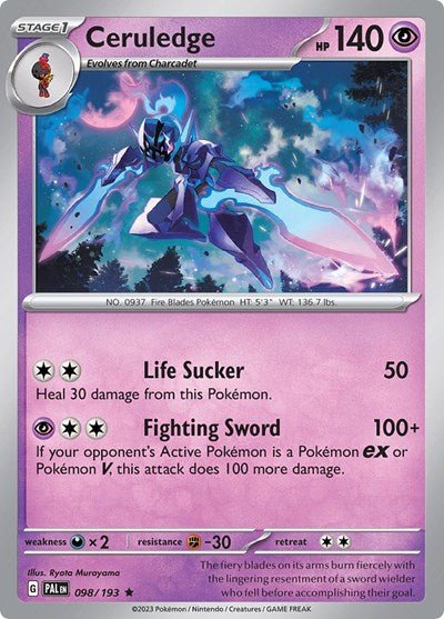 Pokémon card: Ceruledge 098/193 from Paldea Evolved (Rare), Psychic type, front of card