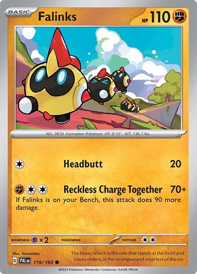 Pokémon card: Falinks 119/193 from Paldea Evolved (Common), Fighting type, front of card