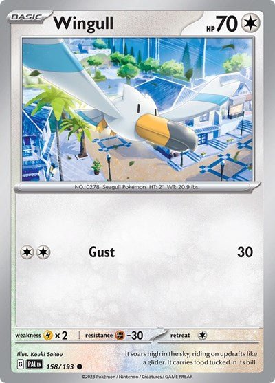 Pokémon card: Wingull 158/193 from Paldea Evolved (Common), Colorless type, front of card