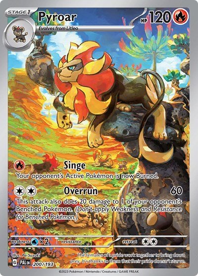 Pokémon card: Pyroar 200/193 from Paldea Evolved (Illustration Rare), Fire type, front of card