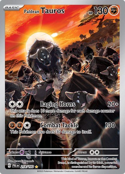 Pokémon card: Paldean Tauros 218/193 from Paldea Evolved (Illustration Rare), Fighting type, front of card