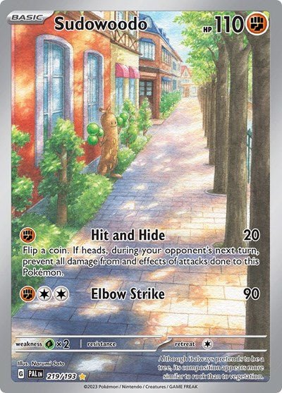 Pokémon card: Sudowoodo 219/193 from Paldea Evolved (Illustration Rare), Fighting type, front of card