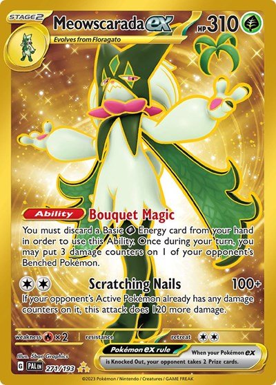 Pokémon card: Meowscarada ex 271/193 from Paldea Evolved (Hyper Rare), Grass type, front of card