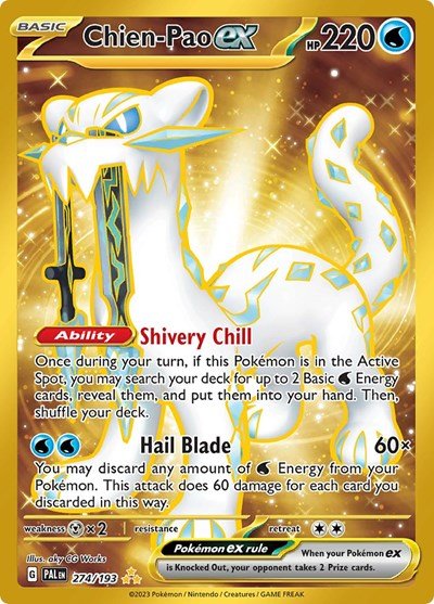 Pokémon card: Chien-Pao ex 274/193 from Paldea Evolved (Hyper Rare), Water type, front of card