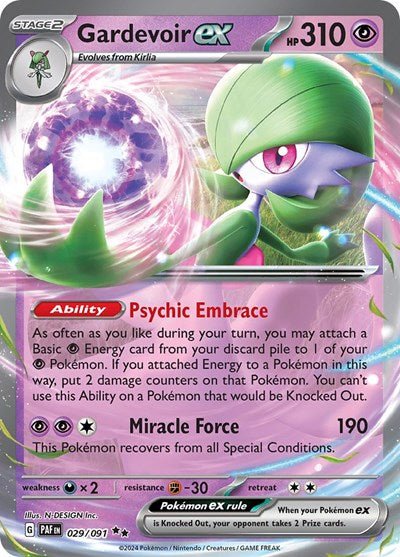 Pokémon card: Gardevoir ex 029/091 from Paldean Fates (Double Rare), Psychic type, front of card