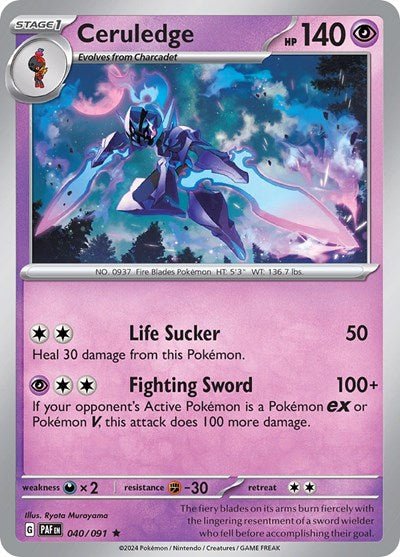Pokémon card: Ceruledge 040/091 from Paldean Fates (Rare), Psychic type, front of card