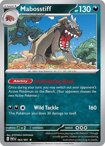 Pokémon card: Mabosstiff 063/091 from Paldean Fates (Rare), front of card