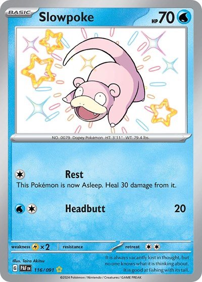 Pokémon card: Slowpoke 116/091 from Paldean Fates (Shiny Rare), Water type, front of card