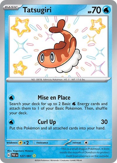 Pokémon card: Tatsugiri 127/091 from Paldean Fates (Shiny Rare), Water type, front of card
