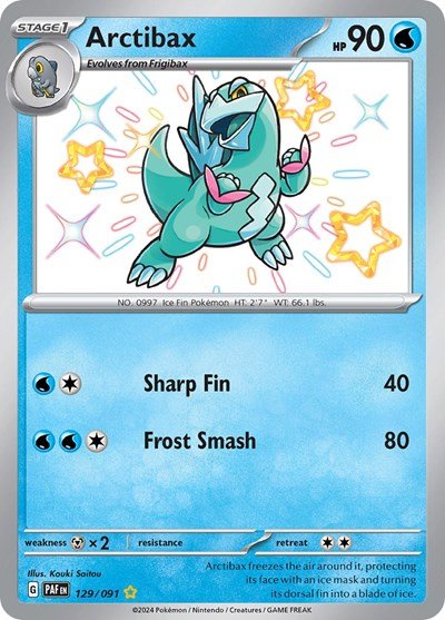 Pokémon card: Arctibax 129/091 from Paldean Fates (Shiny Rare), Water type, front of card
