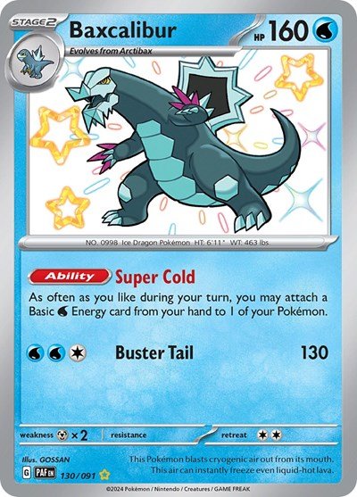 Pokémon card: Baxcalibur 130/091 from Paldean Fates (Shiny Rare), Water type, front of card