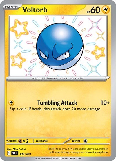 Pokémon card: Voltorb 133/091 from Paldean Fates (Shiny Rare), Lightning type, front of card