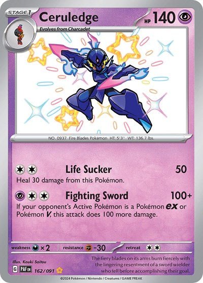 Pokémon card: Ceruledge 162/091 from Paldean Fates (Shiny Rare), Psychic type, front of card